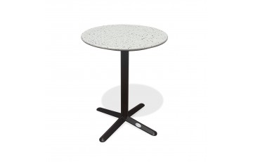 Table ronde de jardin BISTRO (diam. 60 cm) en acier noir et plateau terrazzo - BLANC