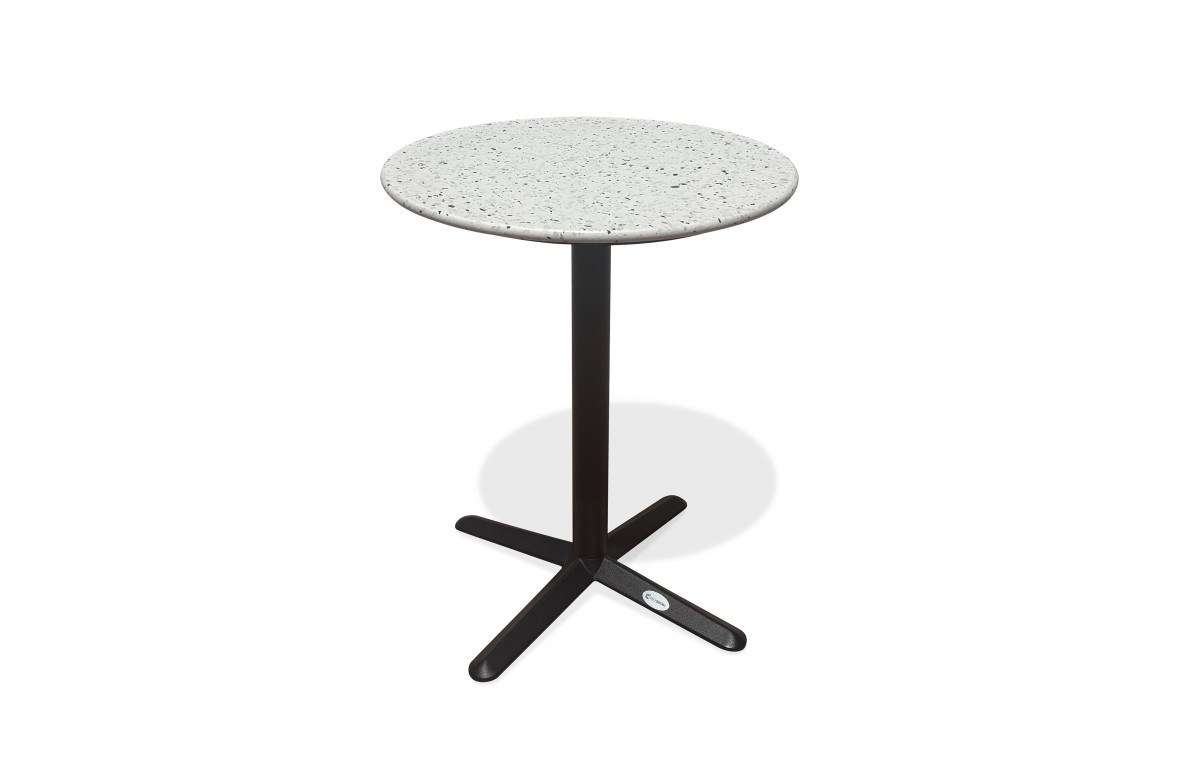 Table ronde de jardin BISTRO (diam. 60 cm) en acier noir et plateau terrazzo - BLANC