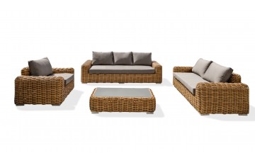 Salon bas de jardin BORABORA 6 places en résine tressée ronde - MARRON