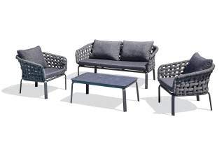 Salon bas de jardin CAMARGUE 4 places en corde tissée et aluminium - GRIS ANTHRACITE