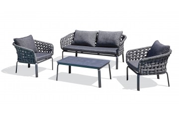 Salon bas de jardin CAMARGUE 4 places en corde tissée et aluminium - GRIS ANTHRACITE