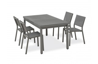 Lot composé d'une table de jardin DANIA-TB210-STONE-N avec rallonge et de 4 chaises STOCKHOLM-CH empilables