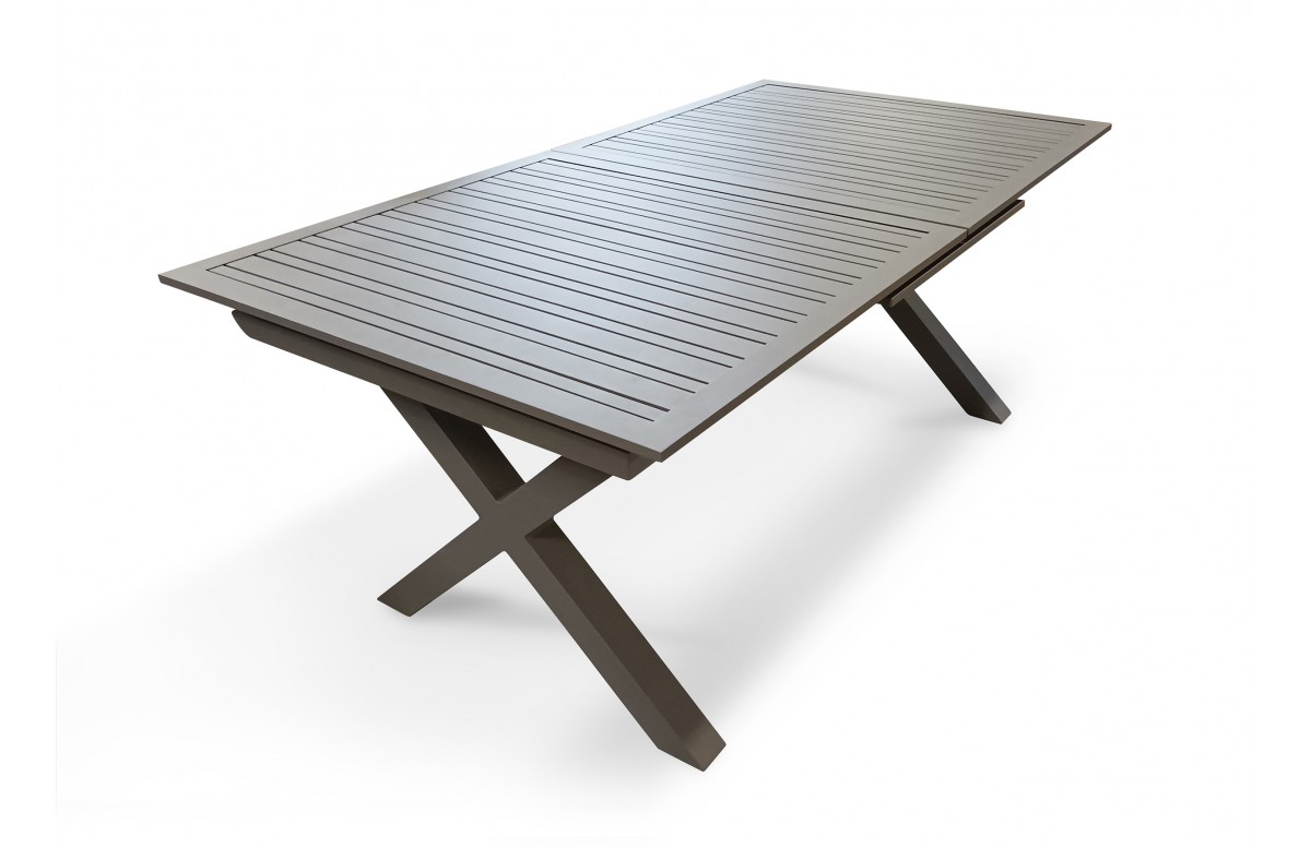 Table de jardin FLORIDE (180/240x100 cm) en aluminium avec rallonge automatique - QUARTZ