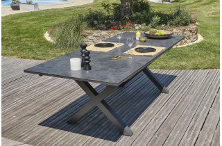 Lot composé d'une table de jardin FLORIDE-TB240-CER-AN avec rallonge et de 6 fauteuils FLORIDE-FT-GRISANTH empilables
