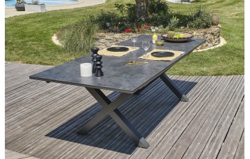 Lot composé d'une table de jardin FLORIDE-TB240-CER-AN avec rallonge et de 6 fauteuils FLORIDE-FT-GRISANTH empilables