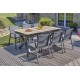 Lot composé d'une table de jardin FLORIDE-TB240-HPL-AW avec rallonge et de 6 fauteuils FLORIDE-FT-GRISANTH empilables
