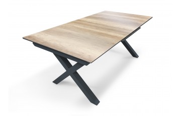 Table de jardin FLORIDE (180/240x100 cm) en aluminium et plateau HPL imitation bois avec rallonge automatique - GRIS ANTHRACITE