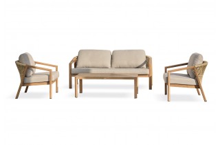 Salon bas de jardin GOYA 5 places en aluminium imitation bois - GRIS