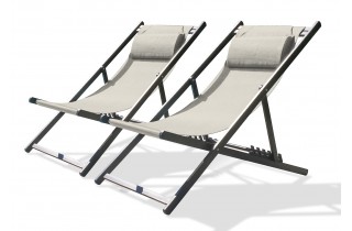 Lot composé de 2 chiliennes de jardin pliantes JULIA-CHIL-GRISANT