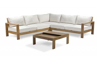 Salon de jardin d'angle MAJORQUE 5 places en aluminium effet bois - MARRON