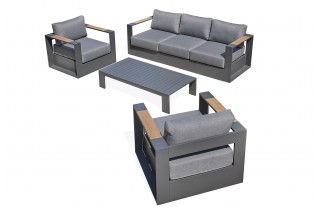 Salon de jardin MANDELIEU 5 places en aluminium et accoudoirs en HPL - GRIS ANTHRACITE
