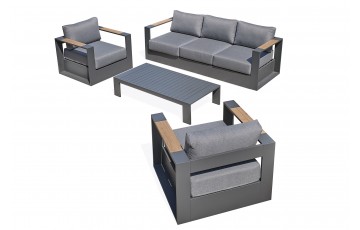 Salon de jardin MANDELIEU 5 places en aluminium et accoudoirs en HPL - GRIS ANTHRACITE