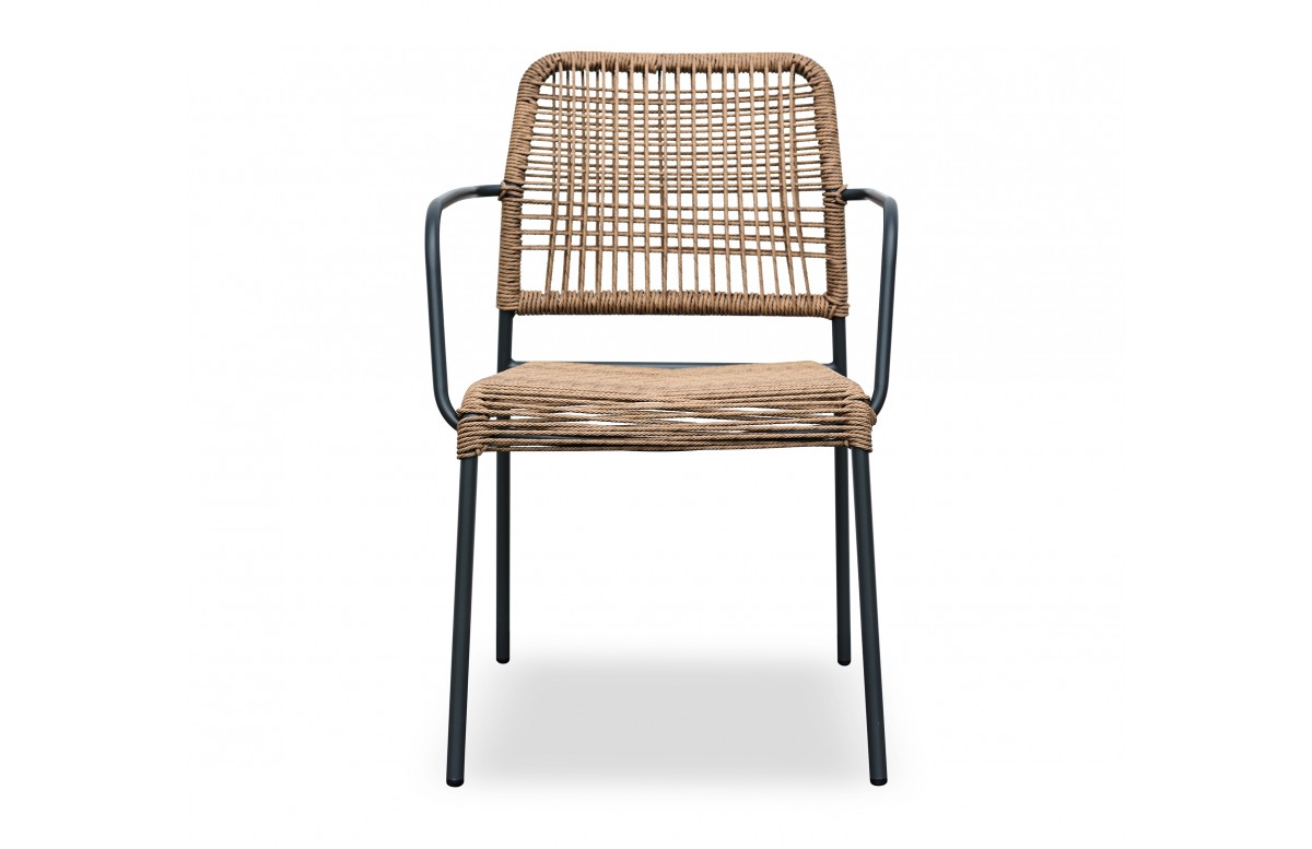 Fauteuil de jardin empilable MARCEAU en corde et acier - GRIS ANTHRACITE