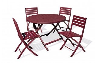 Lot composé d'une table de jardin MARIUS-TB110-CARMIN pliante et de 4 chaises MARIUS-CP-CARMIN pliantes