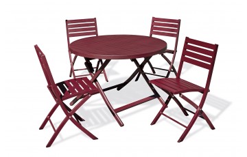 Lot composé d'une table de jardin MARIUS-TB110-CARMIN pliante et de 4 chaises MARIUS-CP-CARMIN pliantes