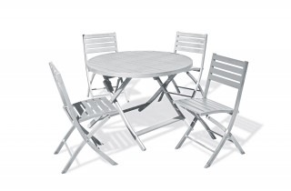 Lot composé d'une table de jardin MARIUS-TB110-GRIS pliante et de 4 chaises MARIUS-CP-GRIS pliantes