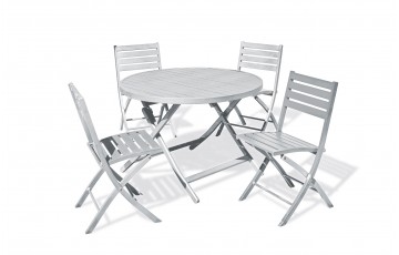 Lot composé d'une table de jardin MARIUS-TB110-GRIS pliante et de 4 chaises MARIUS-CP-GRIS pliantes