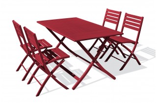 Lot composé d'une table de jardin pliante MARIUS-TB140-CARMIN et de 4 chaises MARIUS-CP-CARMIN pliantes