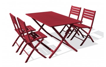 Lot composé d'une table de jardin pliante MARIUS-TB140-CARMIN et de 4 chaises MARIUS-CP-CARMIN pliantes
