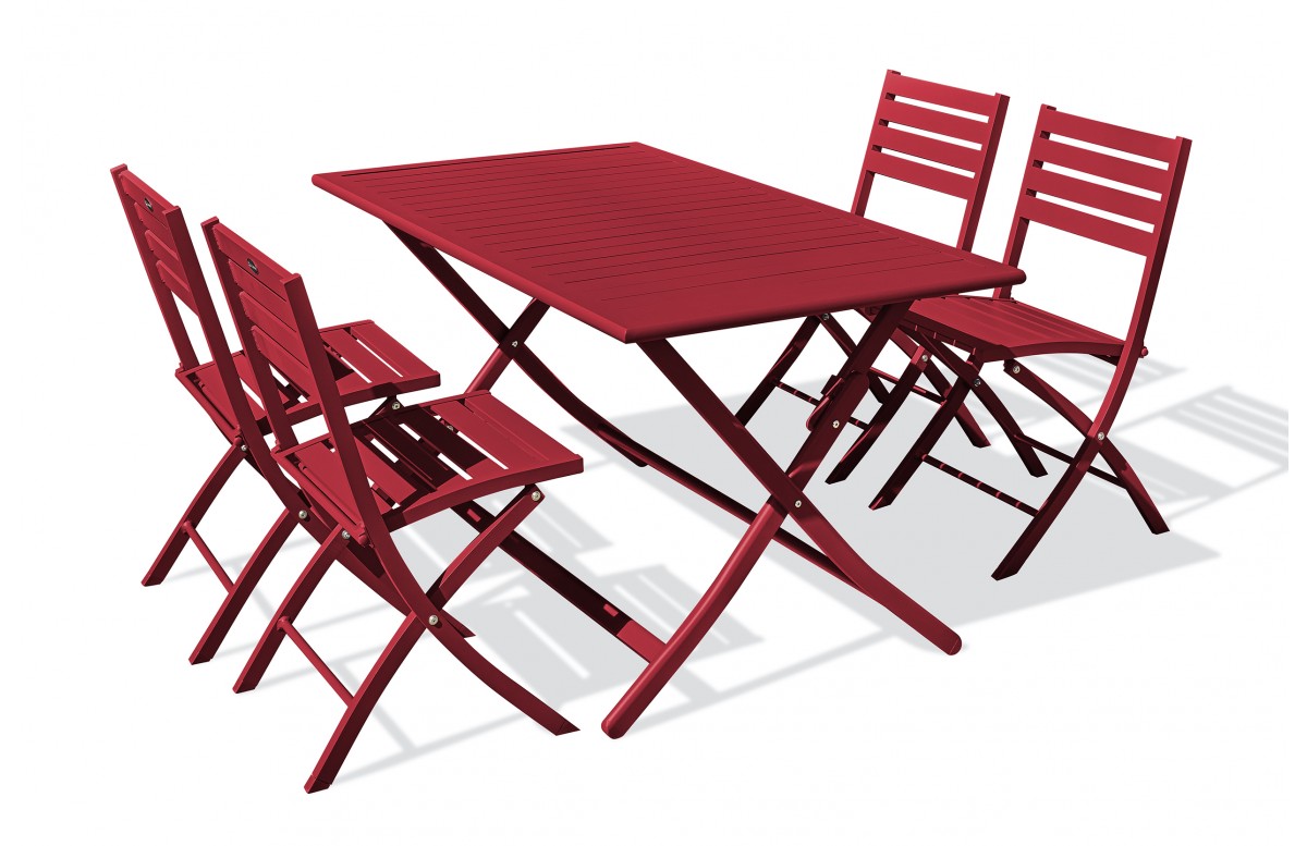 Lot composé d'une table de jardin pliante MARIUS-TB140-CARMIN et de 4 chaises MARIUS-CP-CARMIN pliantes