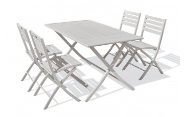 Lot composé d'une table de jardin MARIUS-TB140-GRIS pliante et de 4 chaises MARIUS-CP-GRIS pliantes