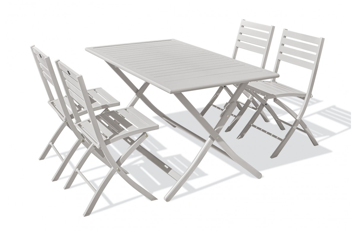 Lot composé d'une table de jardin MARIUS-TB140-GRIS pliante et de 4 chaises MARIUS-CP-GRIS pliantes