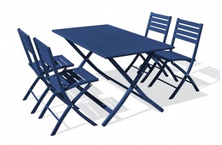 Lot composé d'une table de jardin MARIUS-TB140-MARINE pliante et de 4 chaises MARIUS-CP-MARINE pliantes