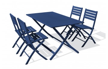Lot composé d'une table de jardin MARIUS-TB140-MARINE pliante et de 4 chaises MARIUS-CP-MARINE pliantes