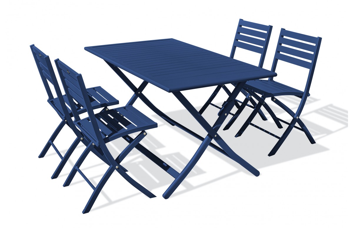 Lot composé d'une table de jardin MARIUS-TB140-MARINE pliante et de 4 chaises MARIUS-CP-MARINE pliantes