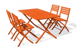 Lot composé d'une table de jardin pliante MARIUS-TB140-ORANGE et de 4 chaises MARIUS-CP-ORANGE pliantes