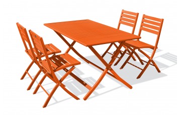 Lot composé d'une table de jardin pliante MARIUS-TB140-ORANGE et de 4 chaises MARIUS-CP-ORANGE pliantes