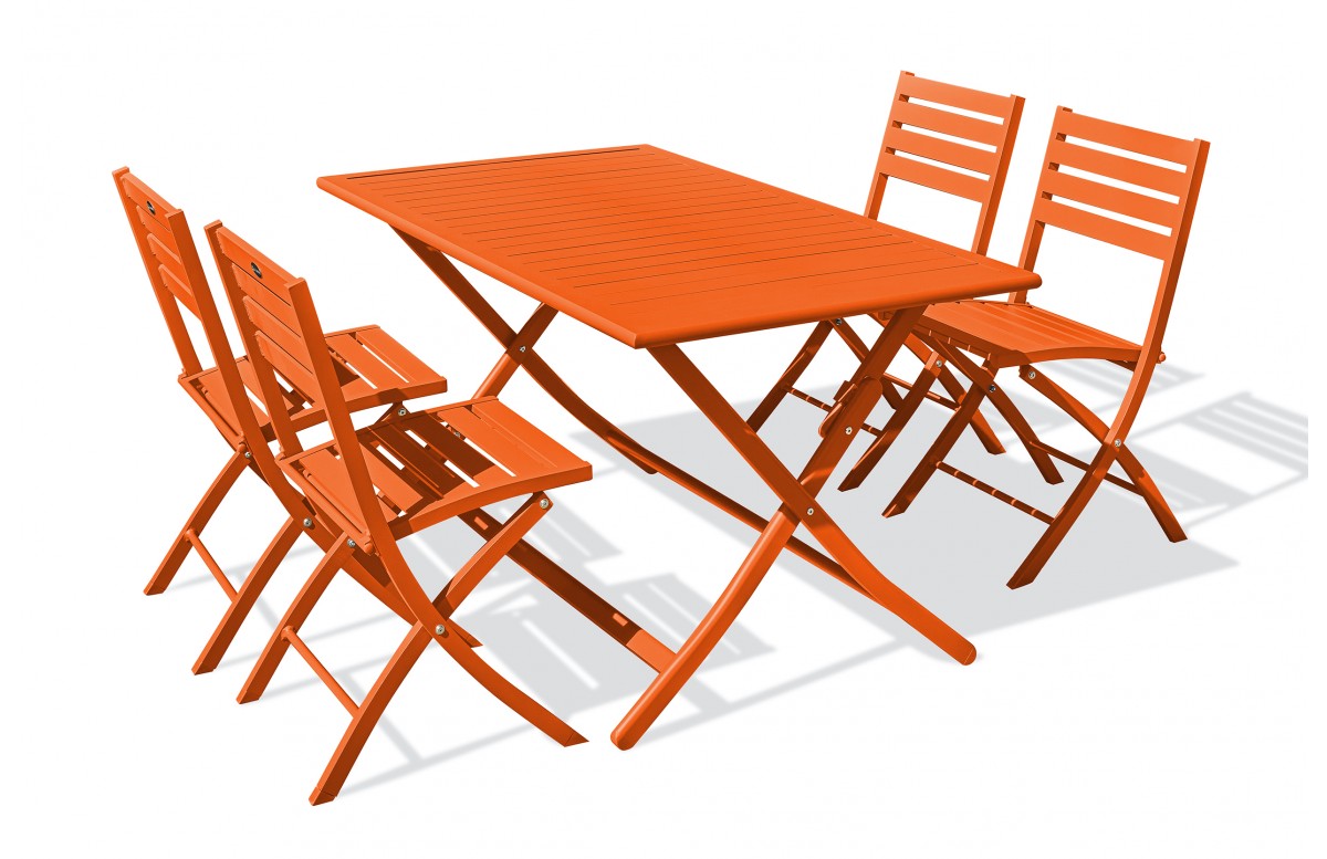 Lot composé d'une table de jardin pliante MARIUS-TB140-ORANGE et de 4 chaises MARIUS-CP-ORANGE pliantes