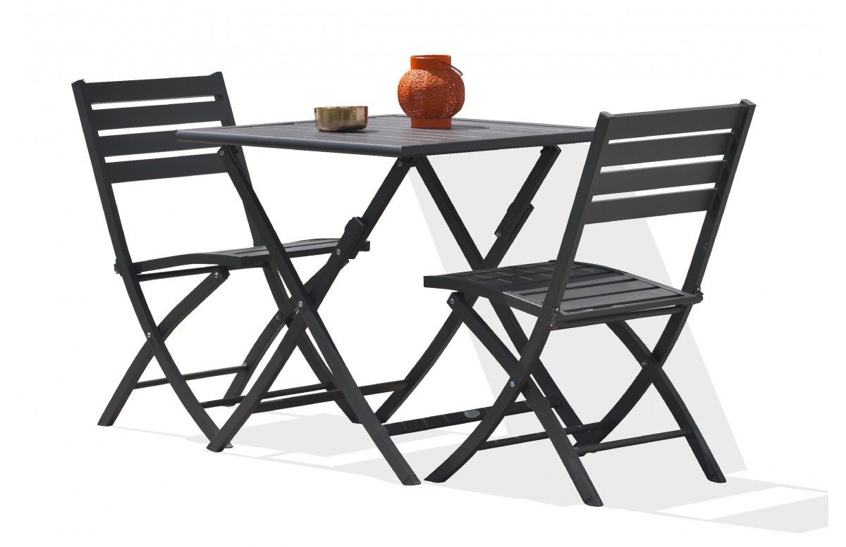 Lot composé d'une table de jardin MARIUS-TB70-GRISANT pliante et de 2 chaises MARIUS-CP-GRISANT pliantes