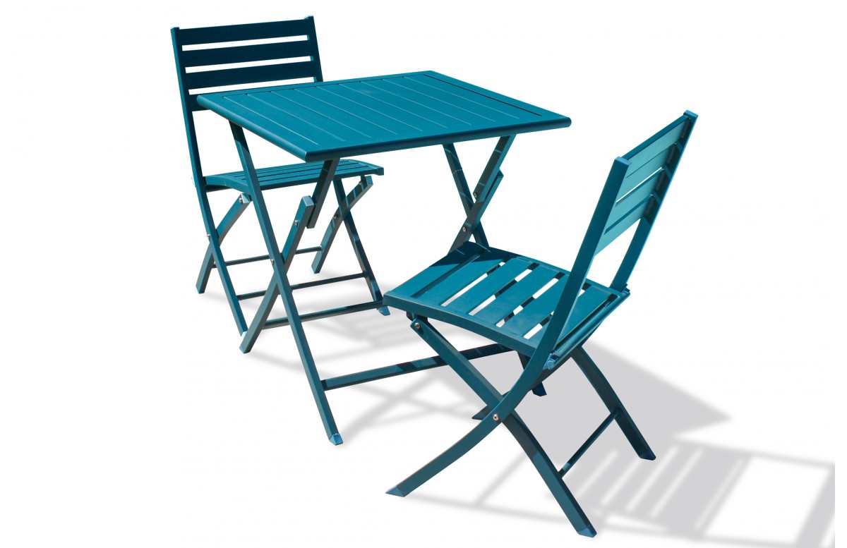 Lot composé d'une table de jardin MARIUS-TB70-CANARD pliante et de 2 chaises MARIUS-CP-CANARD pliantes