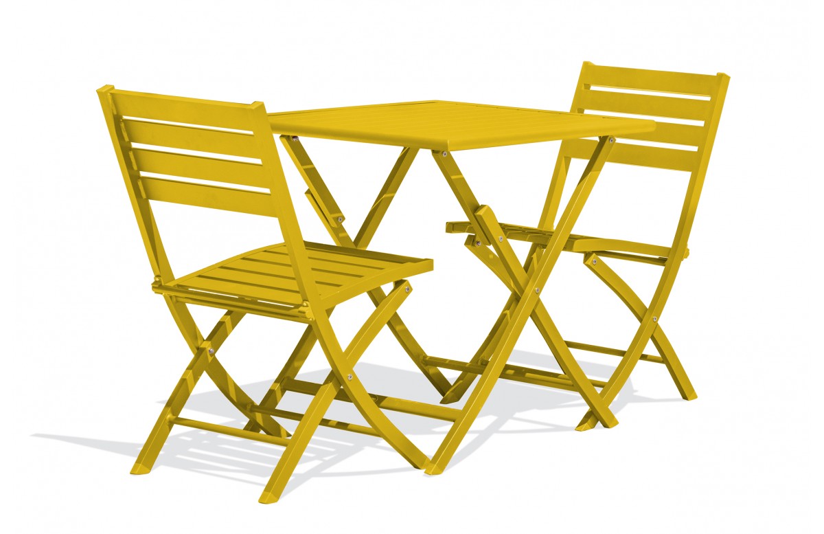 Lot composé d'une table de jardin MARIUS-TB70-MOUTARDE pliante et de 2 chaises MARIUS-CP-MOUTARDE pliantes