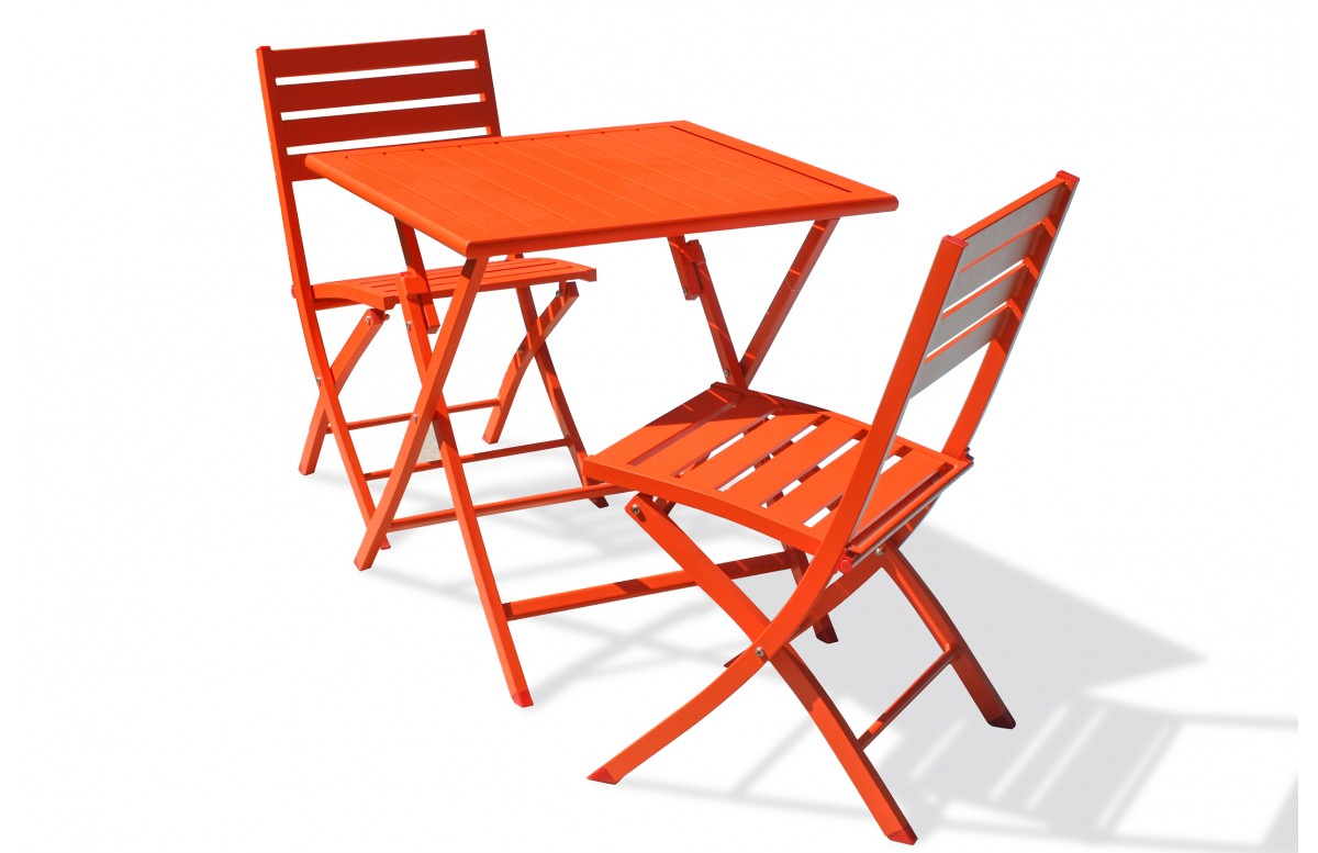 Lot composé d'une table de jardin MARIUS-TB70-ORANGE pliante et de 2 chaises MARIUS-CP-ORANGE pliantes