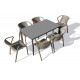 Lot composé d'une table de jardin MEET-TB160G-GRISANTH et de 6 fauteuils FADO-FT-TAUPE empilables