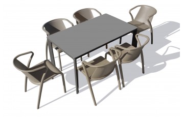 Lot composé d'une table de jardin MEET-TB160G-GRISANTH et de 6 fauteuils FADO-FT-TAUPE empilables