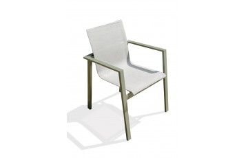 Fauteuil de jardin empilable MIAMI en textilène gris et aluminium - KAKI