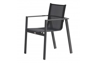 Fauteuil de jardin empilable MIAMI en textilène noir et aluminium - GRIS ANTHRACITE