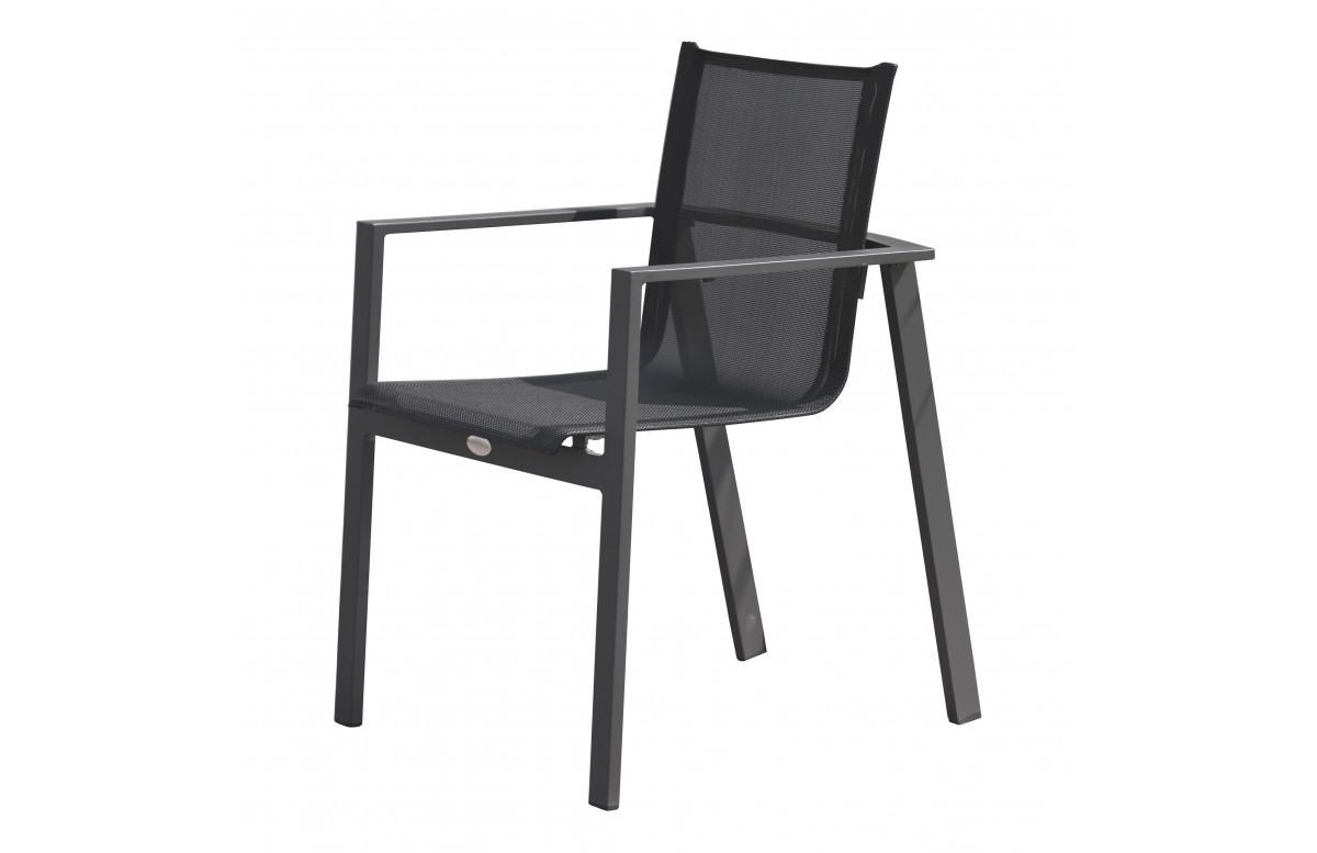 Fauteuil de jardin empilable MIAMI en textilène noir et aluminium - GRIS ANTHRACITE