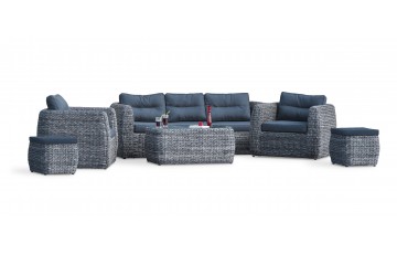 Salon bas de jardin BAHAMAS 7 places en résine tressée - GRIS ANTHRACITE