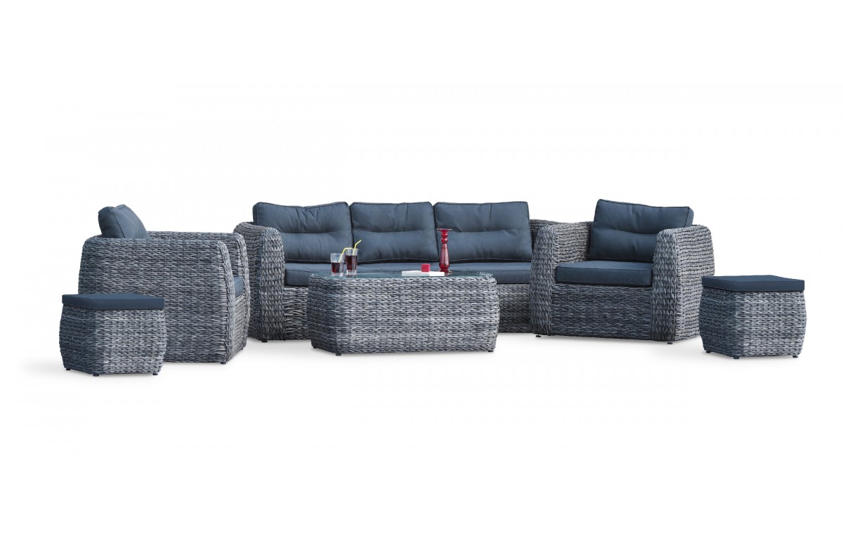 Salon bas de jardin BAHAMAS 7 places en résine tressée - GRIS ANTHRACITE