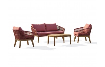 Salon bas de jardin BAHIA 4 places en bois d'acacia et corde tissée - TERRACOTTA