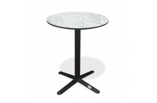 Table ronde de jardin BISTRO (diam. 60 cm) en acier noir et plateau HPL effet marbre - BLANC