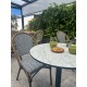 Table ronde de jardin BISTRO (diam. 60 cm) en acier noir et plateau HPL effet marbre - BLANC