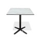 Table carrée de jardin BISTRO (70x70 cm) en acier noir et plateau HPL effet marbre - BLANC
