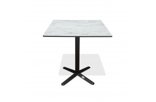 Table carrée de jardin BISTRO (70x70 cm) en acier noir et plateau HPL effet marbre - BLANC