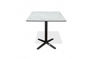 Table carrée de jardin BISTRO (70x70 cm) en acier noir et plateau HPL effet marbre - BLANC