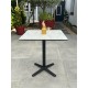 Table carrée de jardin BISTRO (70x70 cm) en acier noir et plateau HPL effet marbre - BLANC